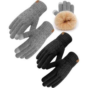 ⚡Women & Men Black+Light Gray Touch Screen Warm Thick Fleece Lined Knit Gloves